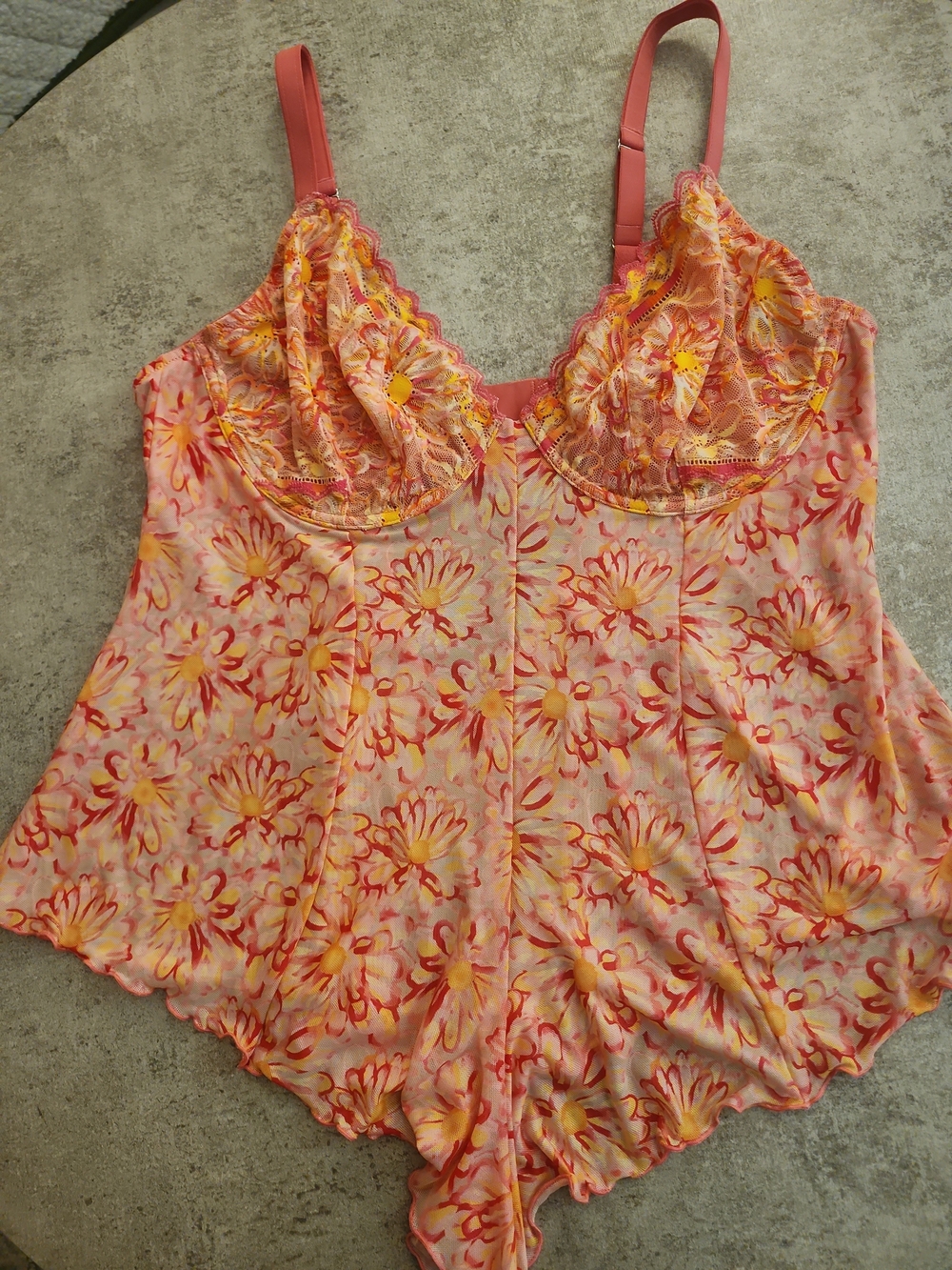 NWOT Savage X Fenty Size 2X Orange Floral Silky Teddy